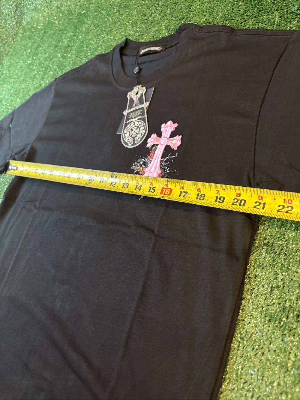 Men's Black Short Sleeve Tee with Pink Cross Graphic - Picture 7 of 7